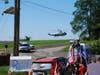 Trump supporters flew flags and signs as Biden's helicopter arrived.