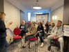 Jewish Refugees at Hotel run by JAFI receiving instructions on how to apply for immigration to Israel