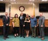 Pictured from left: Mayor Shawn Lipani, Officer Maurizio Toto and his family, and Chief Mike McMahon.