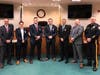 Pictured from left: Mayor Shawn Lipani, Officer Tiana Ramos, Officer Brian Polacik, Officer Michael Liscik, Officer Maurizio Toto, Chief Mike McMahon, and Captain David Fisher.