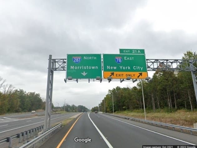 The Interstate 287 north ramp to Interstate 78 east exit ramp in Bedminster.