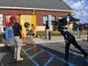 Even though displaying a fine pitching form, this member of the Martinsville Rescue Squad failed to hit the mark with his pitch.
