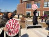 Protestors outside Bridgewater Township Municipal Building on March 2, 2022.