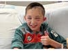 Charlie is seen here at the hospital following the surgery to remove the brain tumor.