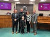 Pictured: Mayor Robert Britting, Jr., Lieutenant Jack Howard and his family, and Chief Mike McMahon.