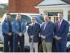 Lieutenant Chris Kocur, Chief Michael DeCarolis, Rod Ryan of Open Road Auto Group, Mayor Kevin Welsh, Michael Morias of Open Road Auto Group.