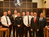 Lt. Daniel Hennessey and Sgt. Michael Leight with Police Chief John Mitzak and the Bridgewater Council on Thursday night.
