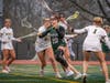 Emily Green, sophomore #19, drives past North Hunterdon defenders to rip the ball into the cage.