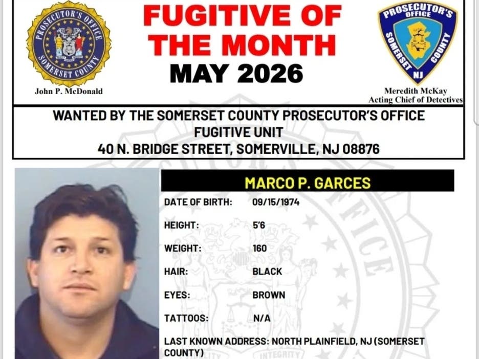 Marco P. Garces is named the Fugitive of the Month for May 2026 by the Somerset County Prosecutor's Office.