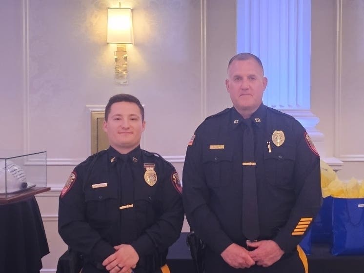 Bridgewater Police Officer Noah Allatt and Chief John Mitzak.