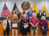 The Board of County Commissioners honored Leokadia Stanik, seen in the middle of the front row, and other senior artists from Somerset County for their award-winning artwork at last year’s show.