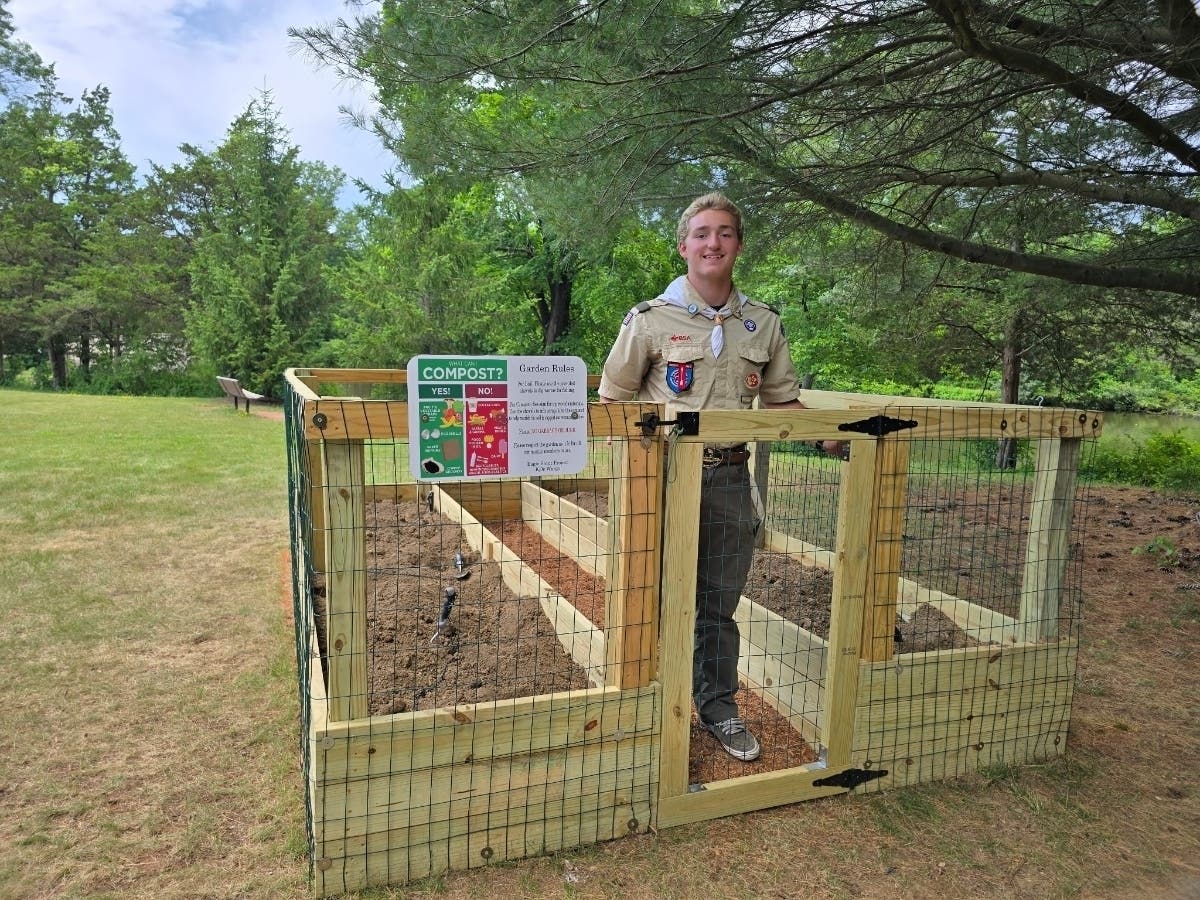 Kyle Wargo, a Hillsborough Scout, completed a worm and compost garden at Ann Van Middlesworth Park, creating a space meant to provide fishing bait and support community composting near a popular local fishing spot.
