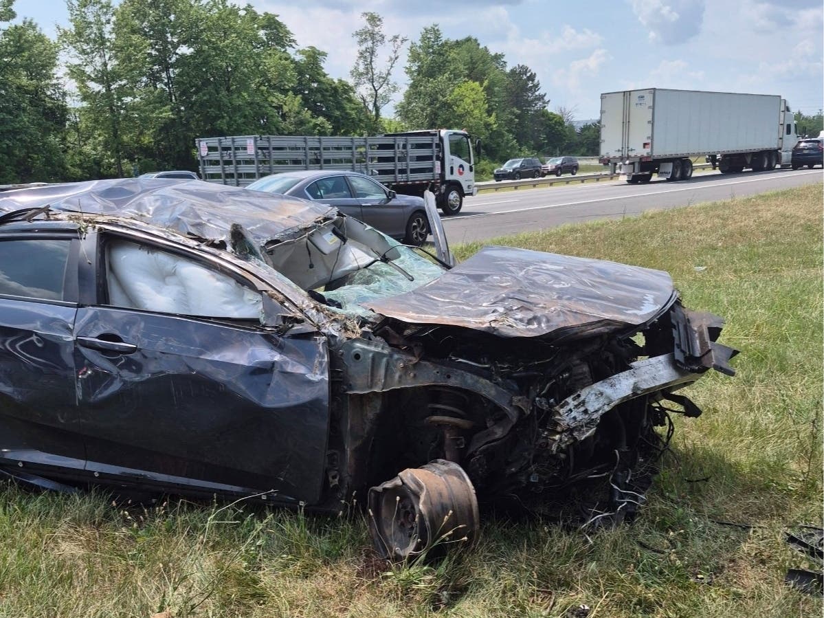 Two cars crashed, and one overturned on Interstate 287 in Bridgewater on Wednesday.