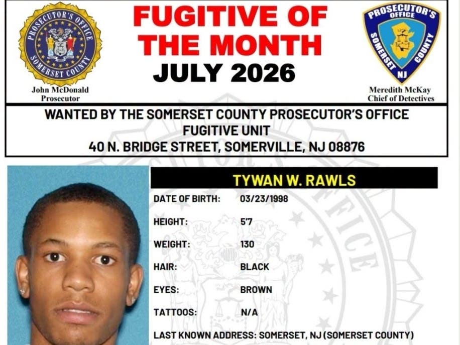 Tywan W. Rawls is named the Fugitive of the Month for July 2026 by the Somerset County Prosecutor's Office.
