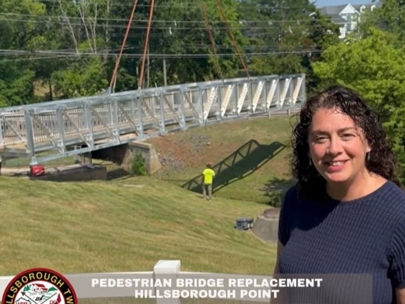 Mayor Catherine Payne at the pedestrian bridge at Hillsborough Point.