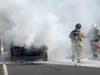 A pickup truck carrying pesticides caught fire on a Route 22 exit ramp in Bridgewater on Thursday, said police.