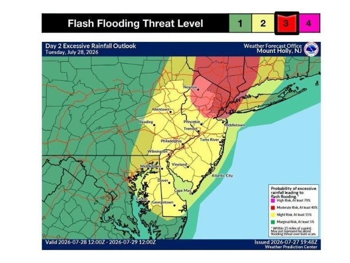 The entire Garden State is bracing for severe weather on Tuesday as the threat of flash flooding, damaging winds, and even tornadoes increases.