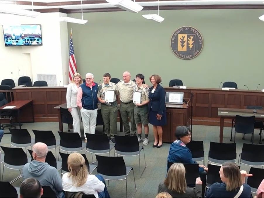William Josling, Logan Murphy, John Reynolds, Ahil Thendral and Jake Anthony Valentin were honored by the Bernards Township Committee for attaining the Eagle Scout rank.