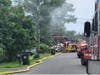 Firefighters are battling a house fire on Oak Street in Bridgewater on Thursday.