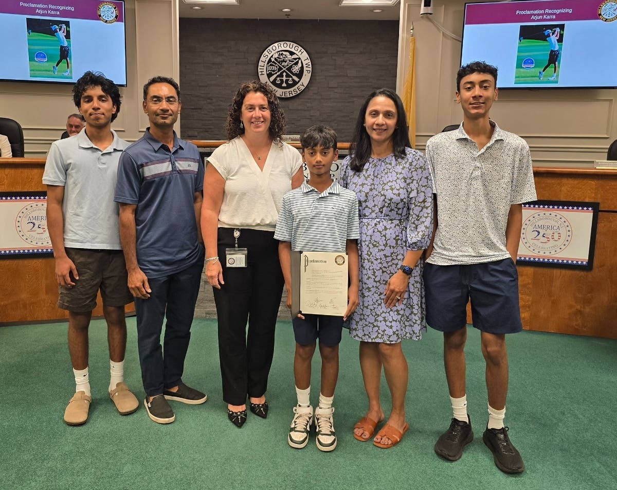 On Tuesday, the Township Committee issued a proclamation honoring Arjun Karra, a rising sixth grader at Auten Road Intermediate School, after he finished in the top 20 at the 2026 U.S. Kids Golf World Championship in the Boys 11 Division.