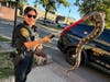 A three-foot python trapped inside the grill of a car was removed by Franklin Township Police on Monday.
