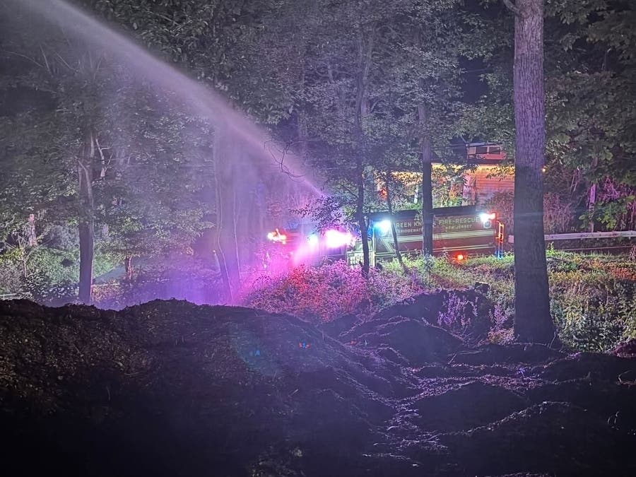 A large mulch pile caught on fire on Monday night in Bridgewater.