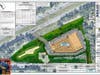 A new rendering of the proposed Bridgewater Self Storage plan with Melick's Farm Stand preserved.