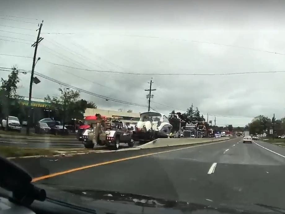 Boat Detaches From Truck Crashes Into Oncoming Car Near Somerville Circle In Raritan: Video