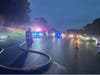 An SUV burst into flames on the Garden State Parkway in Clark on Monday.