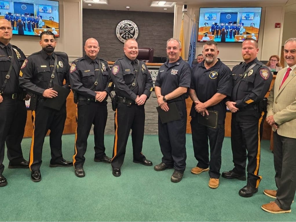 At the Oct. 13 Township Committee meeting, Deputy Mayor Shawn Lipani presented members of Hillsborough Township's Police Department, Fire District, and Office of Emergency Management with a proclamation in recognition of National First Responder Day.