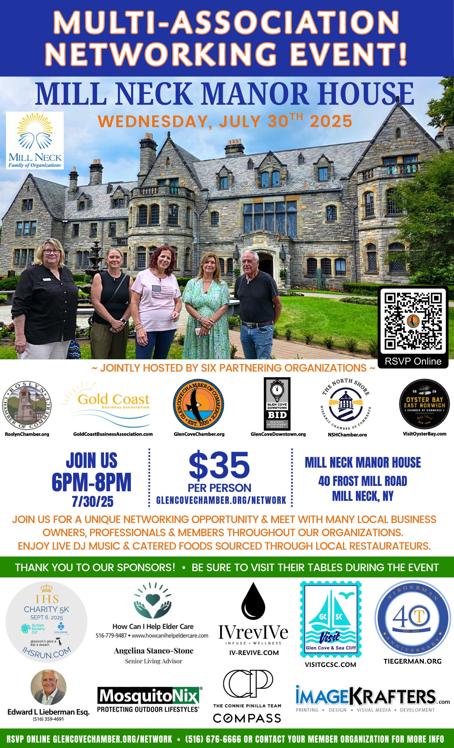 Multi-Association Mixer at Mill Neck Manor House - Wednesday, July 30th 6pm-8pm