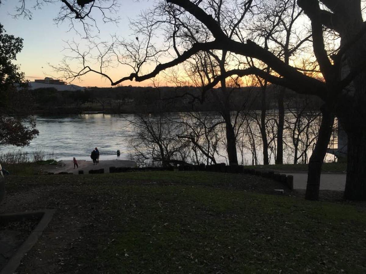 Banks of the Colorado River at sunset, Austin, Texas.