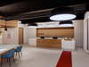 Rendering shows reception area of new co-working space at Congress and 5th streets.