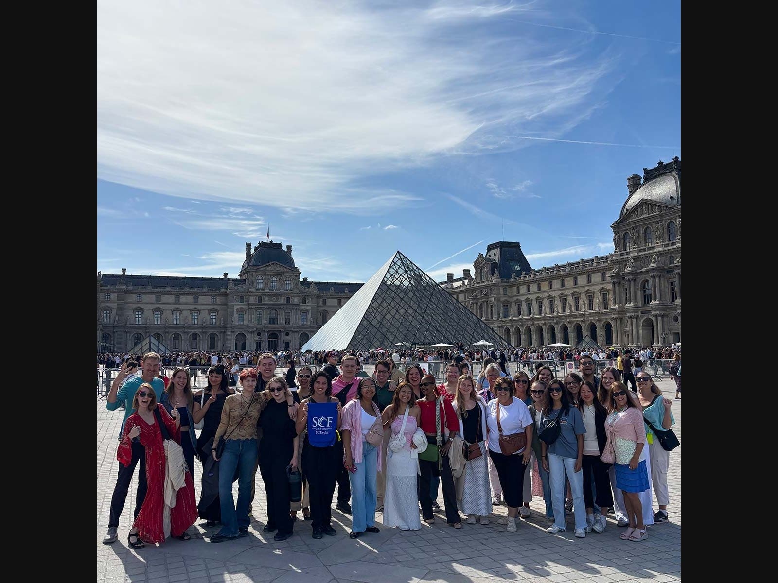 Photo caption: The SCF summer 2026 study-abroad group and SCF professor Michael Rogers tour the Louvre Museum in Paris.
