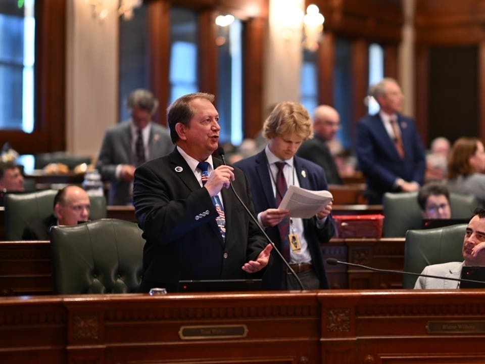 State Rep. Tom Weber speaks on the floor of the Illinois House of Representatives.