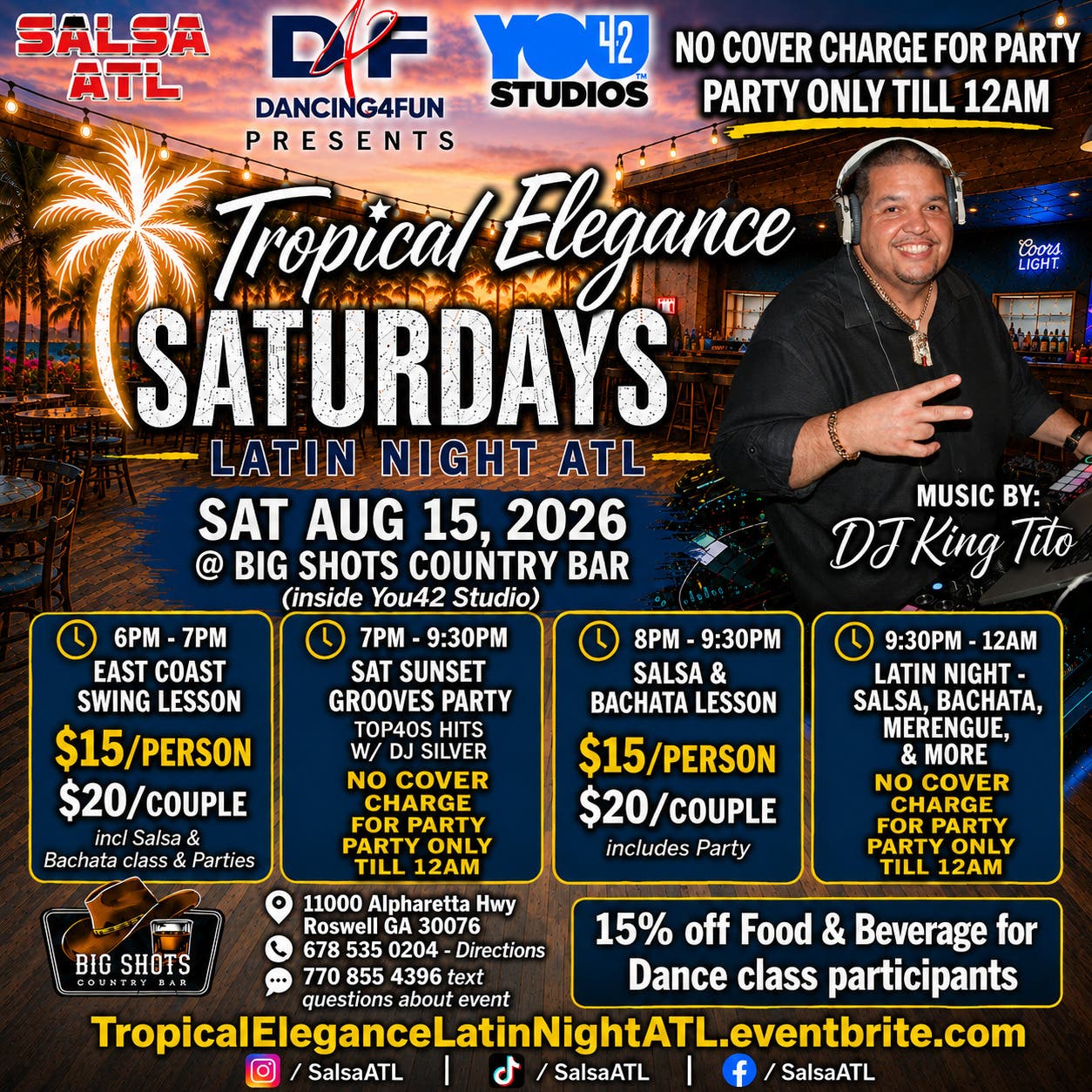 Tropical Elegance Latin Night Atlanta @ Big Shots Country Bar