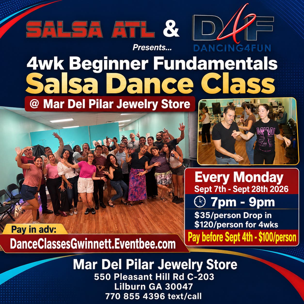 4wk Beginner Salsa Dance class Atlanta starts Sept 7, 2026