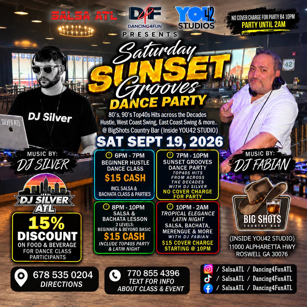 Sunset Grooves Top40s Party - East Coast Swing, Hustle, West Coast Swing