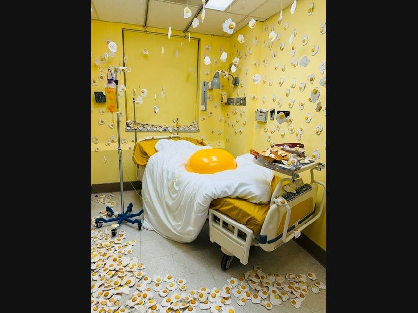 "The Eggsibition," created by artist Melan Allen at the Hospital of Emotions transforms a former hospital room into a surreal look on birth, fragility, and vulnerability.
