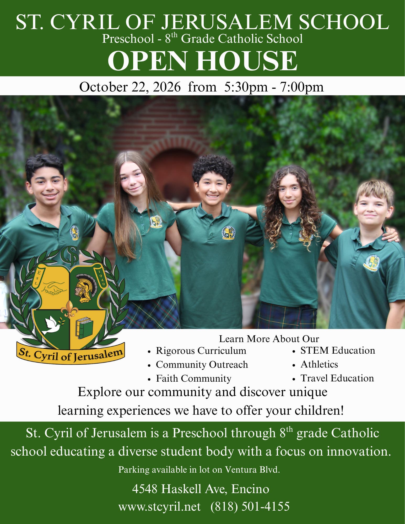 Preschool - 8th Grade Fall Open House- St. Cyril of Jerusalem School