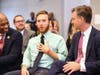 Flanked by NOLA Public Schools Superintendent Dr. Henderson Lewis Jr. (left) and Louisiana Superintendent of Education John White, newly minted Milken Educator Steven Gamache tries to catch his breath as he begins to process his Award.