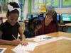 Before the surprise assembly, NIET CEO Dr. Candice McQueen visits Mansfield Elementary students in their classrooms.