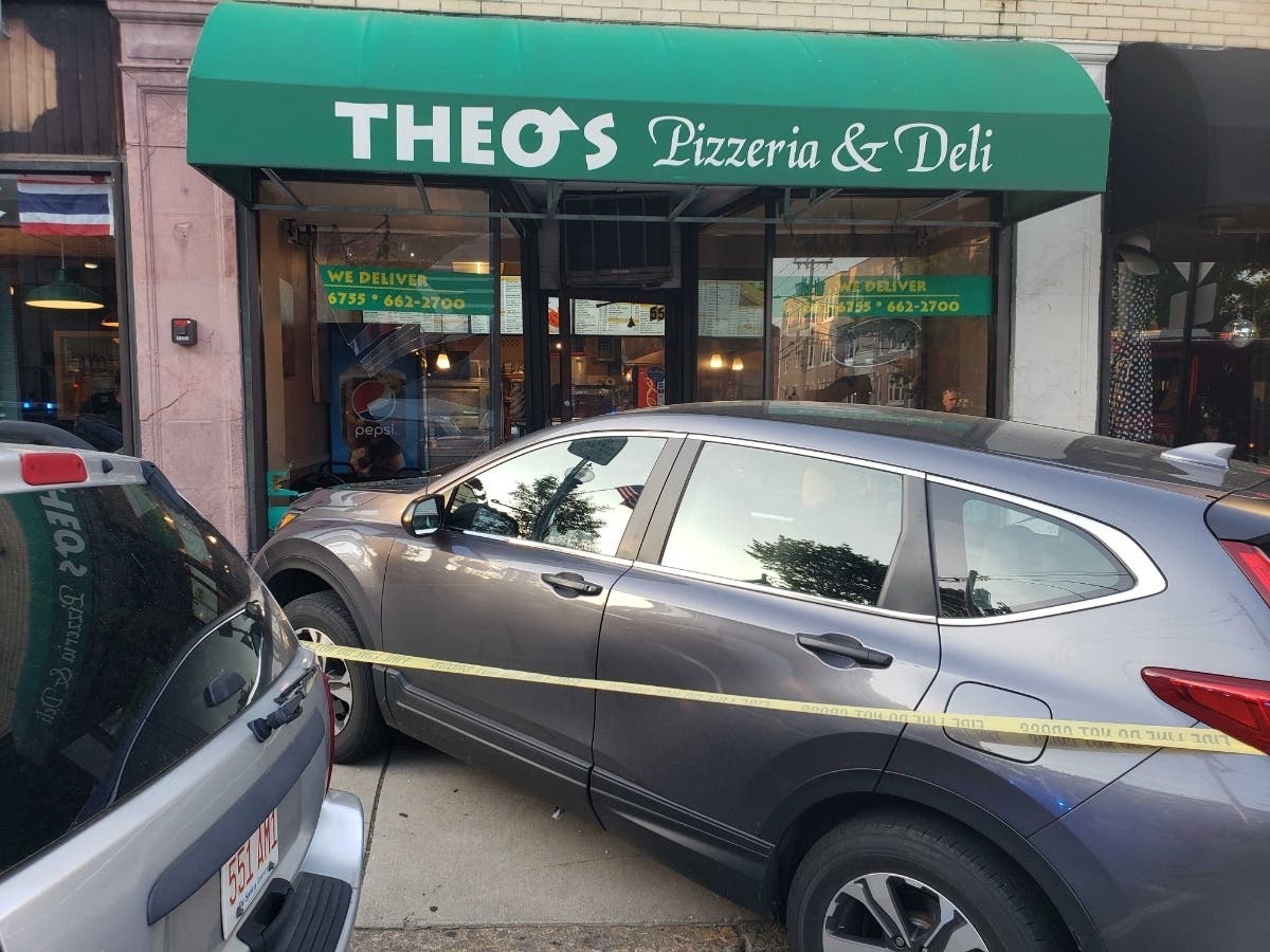 Theo's Pizzeria & Deli took some damage after a driver crashed through the entrance.