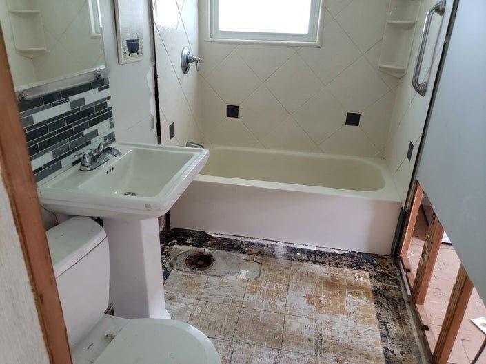 The current state of the bathroom at 12 Brazil St. 