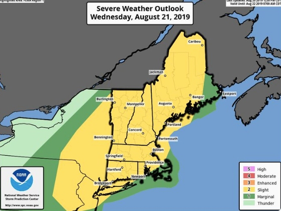 Storms will roll over New England Aug. 21.