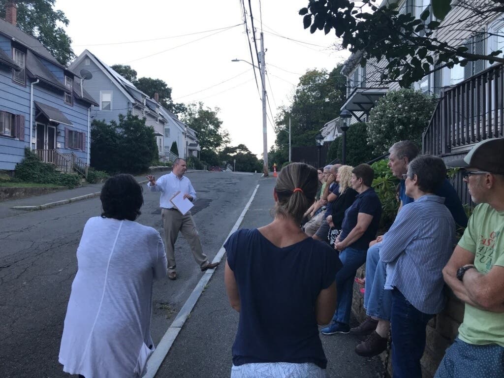 Alderman and Brazil Street resident Shawn MacMaster meets with residents.