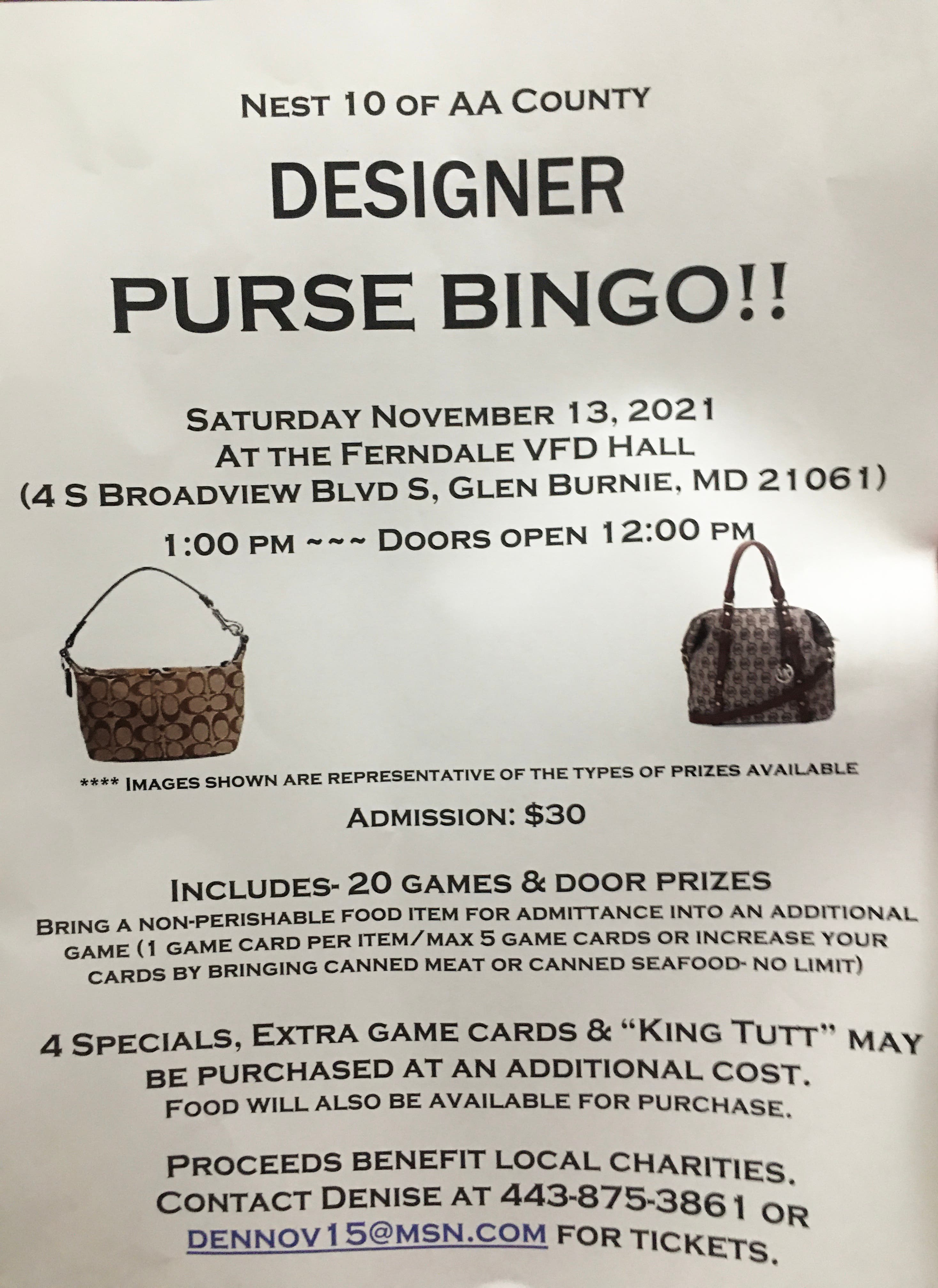 Nov 13 | Designer Purse Bingo Fundraiser | Glen Burnie, MD Patch