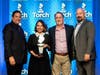 Baker Electric Home Energy receiving 2021 BBB Torch Award for Ethics (Robert Behic - BBB Chairman of the Board; Tina-Marie Neesen - Marketing Operations, Baker; Mike Teresso - President, Baker; Matthew Fehling - President and CEO, BBB Pacific Southwest