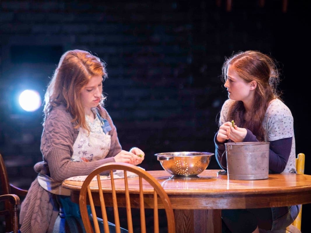 Daisy Brackett (SHS '19) and Sophie Rossman (SHS '21) rehearse for Staples Players' Black Box Production of "Our Town."