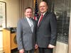 Timothy Shaw (L) stands with Director of Public Safety Ted Jankowski (R) moments after being appointed as Stamford's next police chief by Mayor David Martin on Feb. 13, 2020.